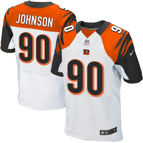 Men's Elite Michael Johnson Nike Jersey White Road - #90 NFL Cincinnati Bengals